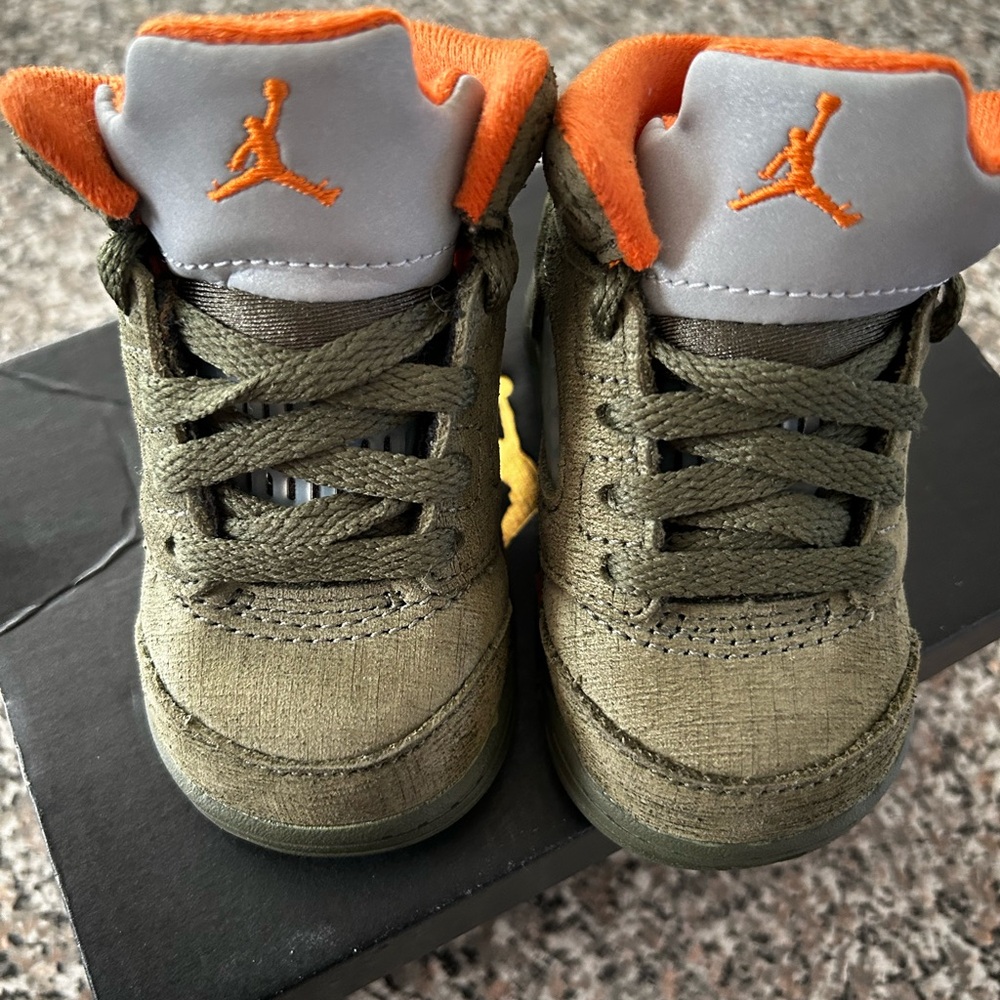 Kids Olive Green and Orange Sneakers